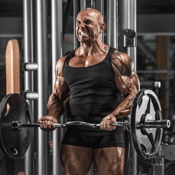 bodybuilder curling a bar